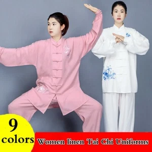 Damen Tai Chi Uniform Leinen Langarm Stickerei Kampfsport Anzug Kostüm rot - Bild 1 von 18