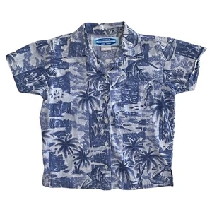 Hawaiian Shirt Kids Small Blue Cotton Aloha Tropical Palm Trees All Over Print - Picture 1 of 10