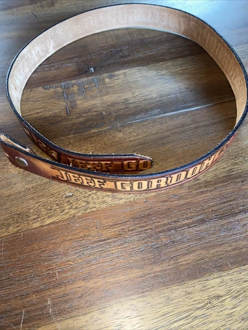 Jeff Gordon Nascar 24 Leather Belt Stamped Design Vintage Tooled Brown Leather Cover
