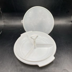 Tupperware Suzette Divided Tray #608 Small White, Sheer Seal Lid #229 Handle 3pc - Picture 1 of 16