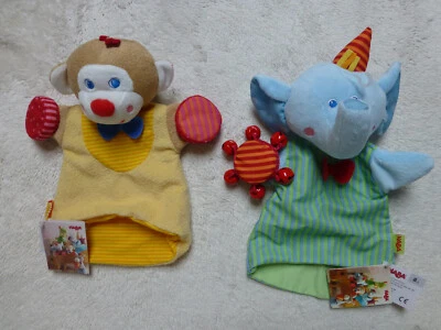 Klanghandpuppe Affe 33cm + Elefant HABA 32cm, Handpuppe ab 1,5 Jahre, NEU - Bild 1 von 4