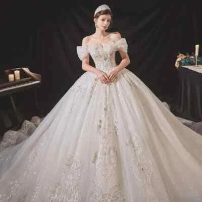 Wedding Dress Size 2-10 Vintage Ball Gown Bridal Off-the-Shoulder White Lace New - Image 1 of 4