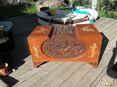 VNTG Carved Wood Camphor Chest Trunk Chinese Asian Oriental Culture Art High-End • 1,200$