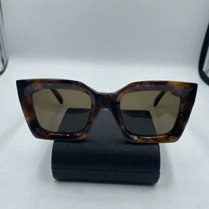 Celine CL401301 52E 3 Dots Shiny Havana Frame Brown Lens Rectangular Sunglasses - Picture 1 of 13