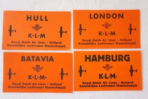 KLM Royal Dutch Air Lines Airline Luggage Label x4 Hull London Batavia Hamburg - Picture 1 of 6
