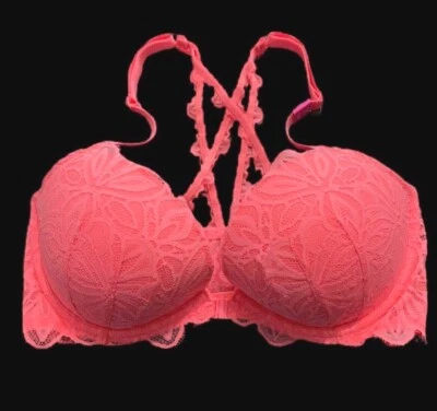 Sutiã Victorias Secret PINK DATE Racerback Fecho Frontal Floral Renda Acolchoado Push Up  - Imagem 1 de 2