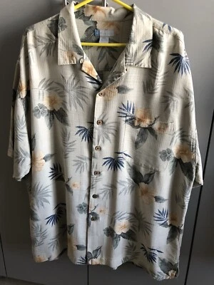 Half Moon Bay  XL XXL Men's SILK Shirt Beige floral 50x31 - Image 1 of 4