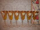 Vintage Venetian Murano Fluted 6 Wine Glasses Gilded Raised Paint W Box Ambre