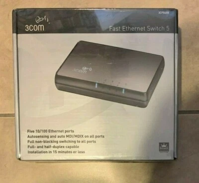 3Com 3CFSU05 Fast Ethernet Switch 5 10/100 Ports NEW Open Box - Image 1 of 4