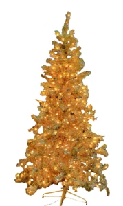 6 FT Pre-Lit Artificial Christmas Tree, Champagne Gold Tinsel, 350 Lights - Picture 1 of 5