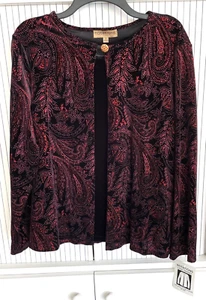 Neu mit Etikett Notations schwarz & rot Lurex Paisley 1 Strass Knopf 2-Fer Twinset 2X - Bild 1 von 7