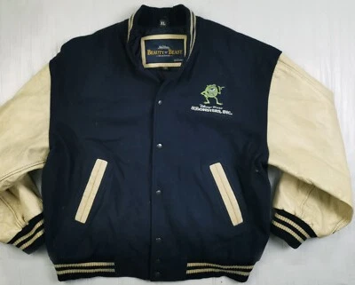 *HOT VTG Men's DISNEY @ BEAUTY BEAST MONSTERS INC VARSITY WOOL LEATHER Jacket XL - Image 1 of 4