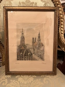 Antike Radierung von J.Pongratz Original Signiert Stadt München - Bild 1 von 11