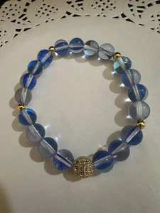 Glänzendes tief ozeanblaues Meerjungfrau Glasperlen Stretch Armband🆕 - Bild 1 von 2