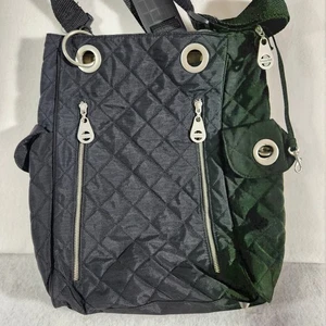 Baggallini Quilted Shoulder Large Tote Bag Black Zippers Travel Nylon 15x14x4 - Picture 1 of 18