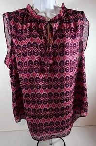 Jones & Co Blouse Women's XL Red Metallic Ruffle Blouse Sleeveless Tank - Picture 1 of 10