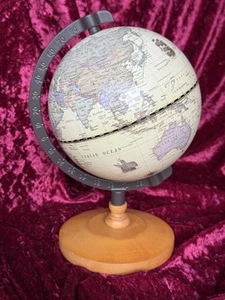 Vintage Style 9 Inch Tall, 5.5” Diameter World Classic Mini Globe On Wood Base. - Picture 1 of 20