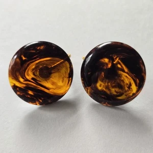 Vintage Root Beer Swirl Bakelite Clip-on Earrings Marbled Large Art Deco Retro - Picture 1 of 10