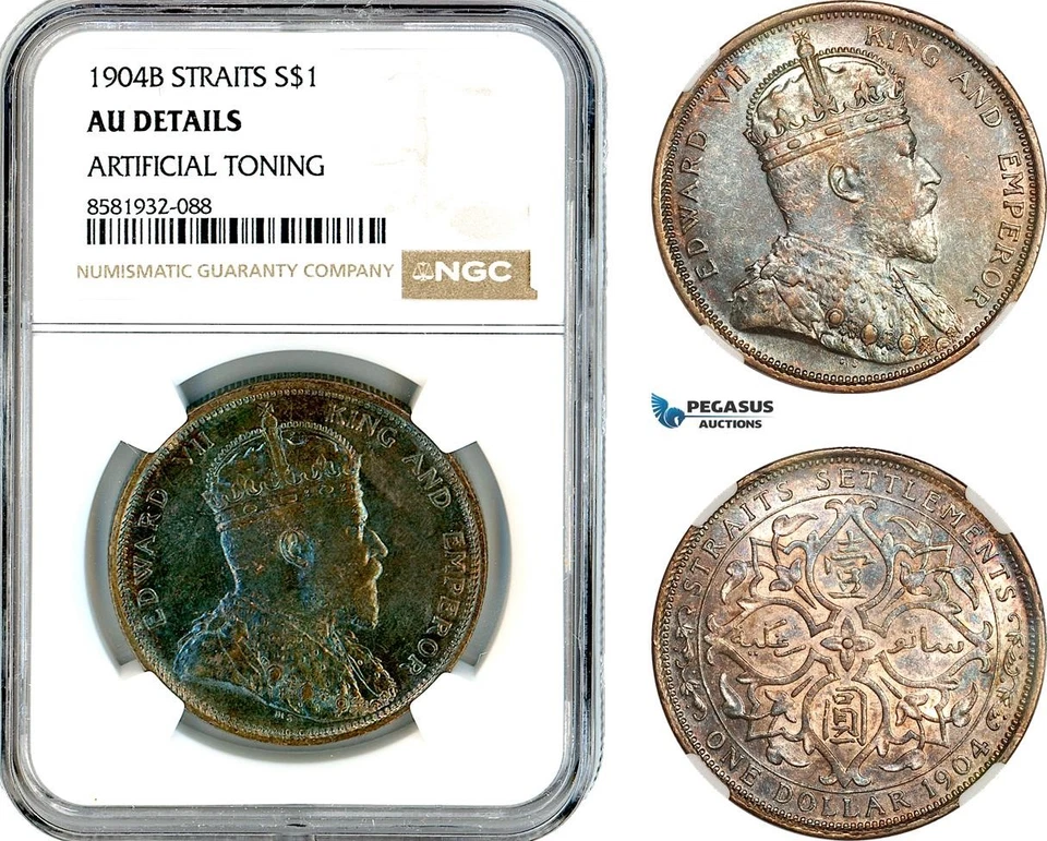 AL064, Straits Settlements, Edward VII, 1 Dollar 1904 B, Bombay Mint, NGC AU Det - Image 1 of 1