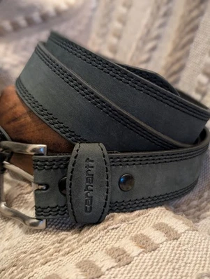 Carhartt Detroit Genuine Leather Black  Belt Men 52” Triple Stitched #2202 - Image 1 of 4