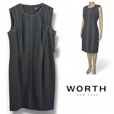 NEW WORTH NEW YORK WOOL BLEND GRAY WHITE STRAIGHT SHEATH SUIT DRESS SZ 14 NWT - Image 1 of 4