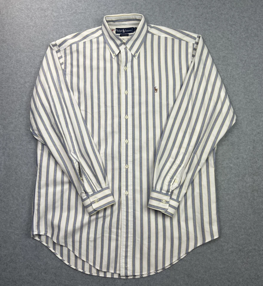 Camisa Ralph Lauren Yarmouth Para Hombres 15.5-34 Blanco Azul Rayas Abotonada Preppy Foto 1 de 4