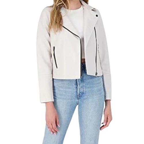 OFF WHITE Giacca Motociclista BB Dakota Off White Vegan Pelle Cerniere a Contrasto Taglia Media