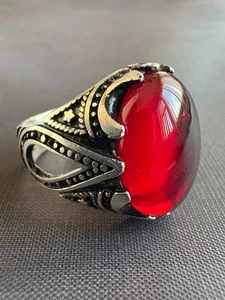 Anillo de plata esterlina 925 anillo rubí anillo artesanal vintage talla 10,5 EE. UU. - Imagen 1 de 12