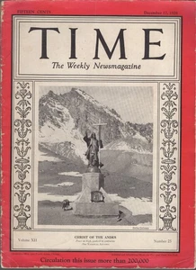 Time Magazine #25 - December 1928 - Christ of the Andes - Lower Grade - Picture 1 of 2