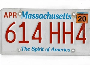 MASSACHUSETTS passenger 2020 license plate "614 HH4" - Picture 1 of 1