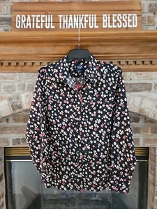 Chaps Misses Sz. Medium Black/Red/Khaki Floral Long Sleeve No-Iron Shirt NWT - Picture 1 of 8