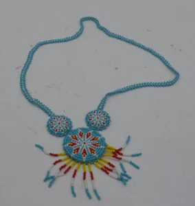 Vintage Native American Triple Medallion Seed Bead Necklace - Picture 1 of 3
