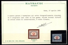 Eritrea 1920-26 Sass. 22 Nuovo * 100% Segnatasse Certificato Raybaudi, 2 Lire