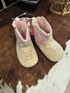 Stepping Stones Baby Girl Cowboy Boots Sz 9/12 Months Soft Pink Tan Embroidery - Picture 1 of 4