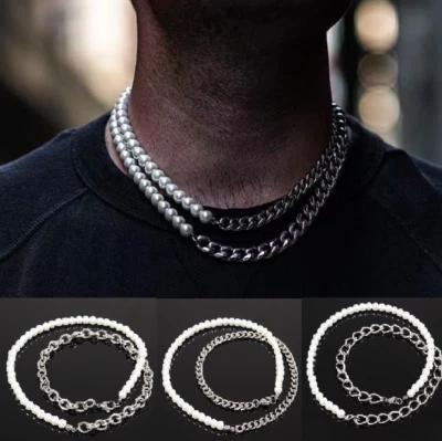 Herren Halskette Edelstahl Perlen Panzer Glieder Männer - Bild 1 von 4