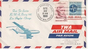 24 ) US airmail label cover . TWA LA to Chicago 1959 - Picture 1 of 1