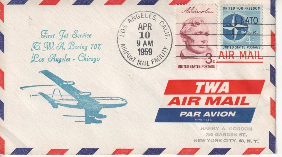 24 ) US airmail label cover . TWA LA to Chicago 1959 - Image 1 of 1