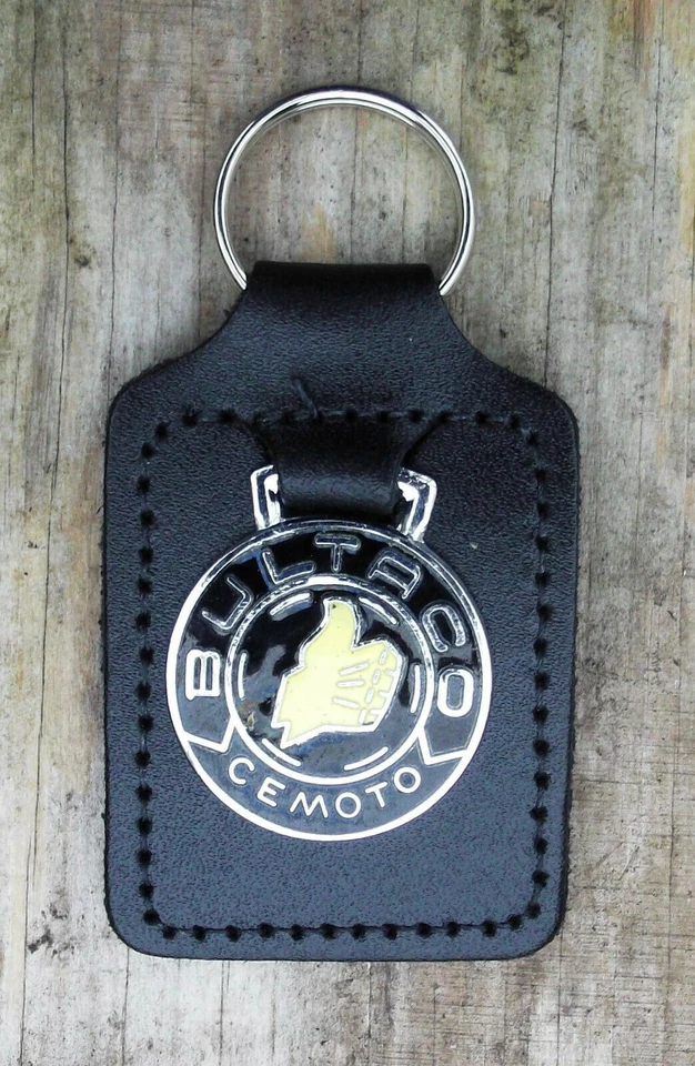 BULTACO CLASSIC MOTORCYCLE KEY RING, BLACK LEATHER FOB. - Image 1 of 1