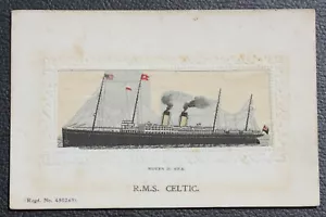 WHITE STAR LINE RMS CELTIC STEVENGRAPH SILK POSTCARD SOLD ONBOARD - Picture 1 of 2