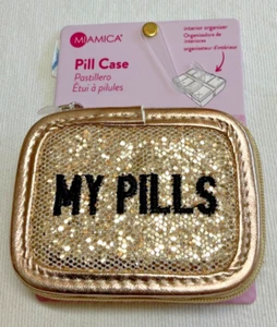 MIAMICA PILLENDOSE MIT 8 ABSCHNITTEN ORGANIZER GOLD MEINE PILLEN NEU MIT ETIKETT - Bild 1 von 2