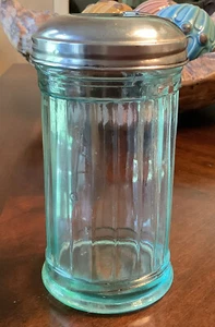 Black light positive Vintage sugar shaker Dispenser large aqua colored - Picture 1 of 10