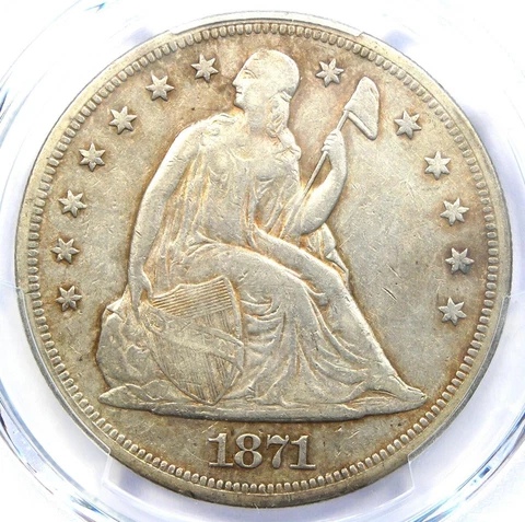 1871 Seated Liberty Silver Dollar $1 - PCGS VF Details- Rare Early Coin! Cover