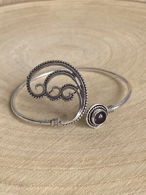 Amethyst Leaf Gemstone Bracelet Bangle Sterling Silver 925 Plated Purple Boho — 第 1/4 张图片