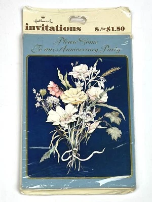 De colección 1980 8pk SELLO Aniversario Fiesta INVITACIONES Ramo Flor Azul Nuevo en Paquete NUEVO Foto 1 de 4