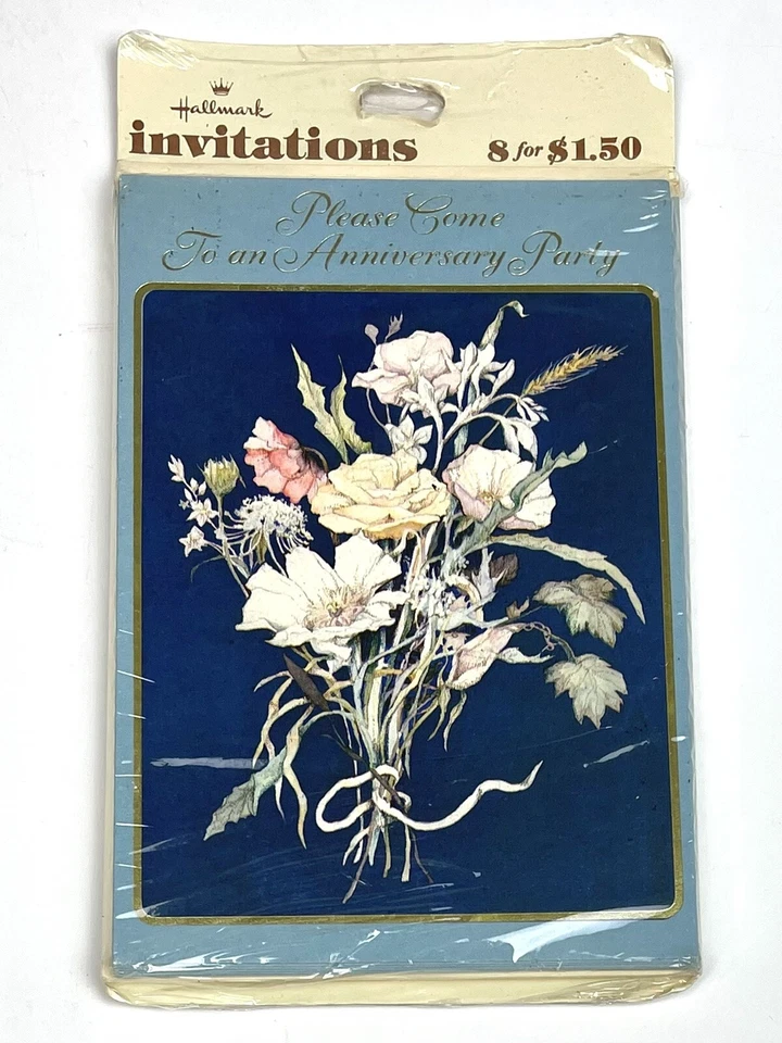 De colección 1980 8pk SELLO Aniversario Fiesta INVITACIONES Ramo Flor Azul Nuevo en Paquete NUEVO Foto 1 de 4