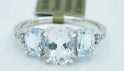 ПОДЛИННОЕ КОЛЬЦО С АКВАМАРИНОМ И БРИЛЛИАНТАМИ 3,12 карата ЗОЛОТО 10 КАРАТ - НОВАЯ С ЯРЛЫКАМИ БЕСПЛАТНАЯ ОЦЕНОЧНАЯ УСЛУГА - Изображение 1 из 4