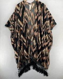 FREE PEOPLE Kimono OS Boho Dripping Velvet Burnout Cardigan Tasseled Blue - Picture 1 of 15