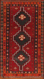 Red/ Orange Vintage Geometric Traditional Rug 4x8 ft Hand-knotted Wool Carpet - Picture 1 of 23