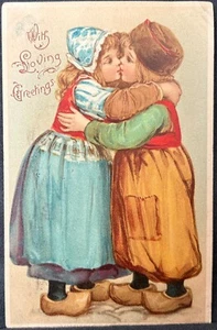 TARJETA POSTAL DEL DÍA DE SAN VALENTÍN DE TUCK ~ BESO DE NIÑO Y NIÑA HOLANDÉS ~ SIN FIRMAR FRANCES BRUNDAGE - Imagen 1 de 2