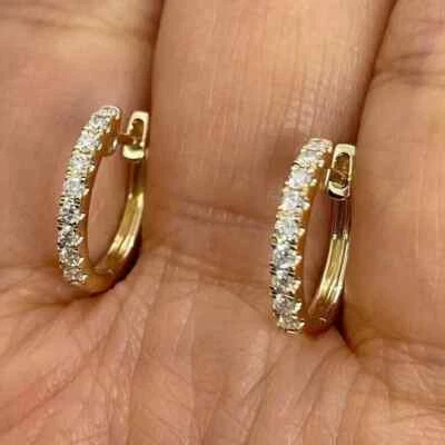 1Ct Round Cut Lab-Created Diamond Huggie Hoop Earrings 14K Yellow Gold Plated - Image 1 of 4